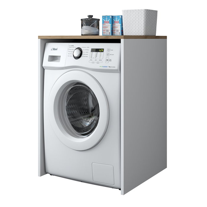 Hanah Home Armario para Lavadora KD103 - 2341, Mueble de Lavadero con Diseño Escandinavo, Nogal y Blanco, 65x91.8x60 cm